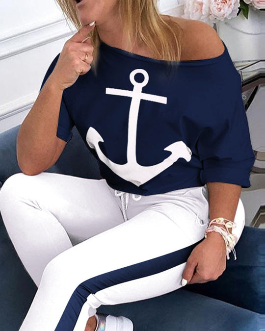 Damen Lockere Sweatshirt mit maritimem Anker-Design Heidi-Mode