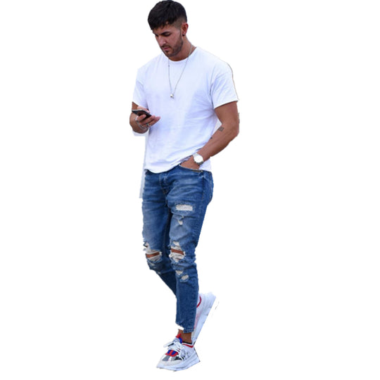 Herren modische Slim Fit Jeans mit angesagten Rissen und Verjüngung Heidi-Mode