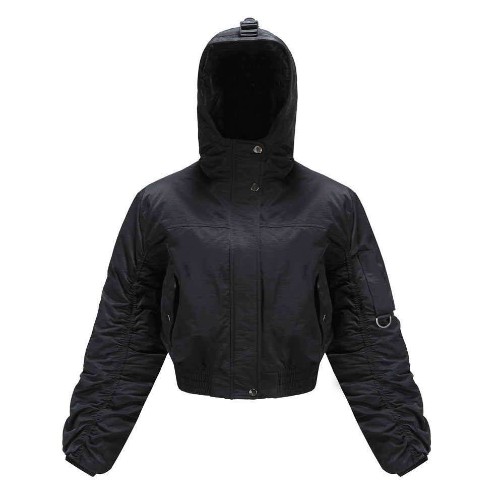 Damen cropped Outdoor-Jacke mit verstellbarem Kapuzenkragen und elastischen Bündchen Heidi-Mode