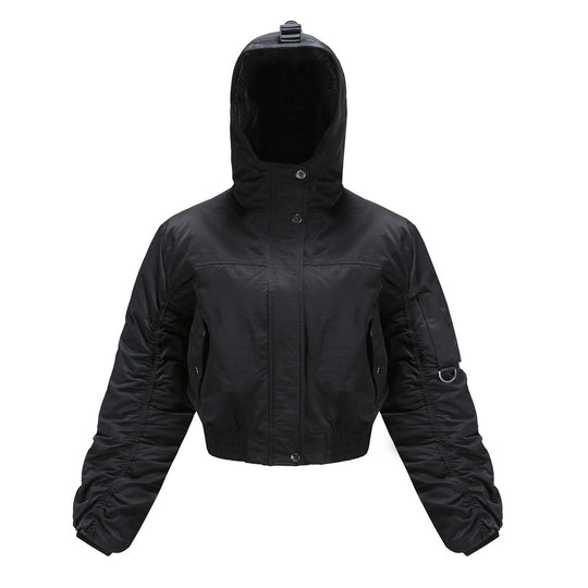 Damen cropped Outdoor-Jacke mit verstellbarem Kapuzenkragen und elastischen Bündchen Heidi-Mode