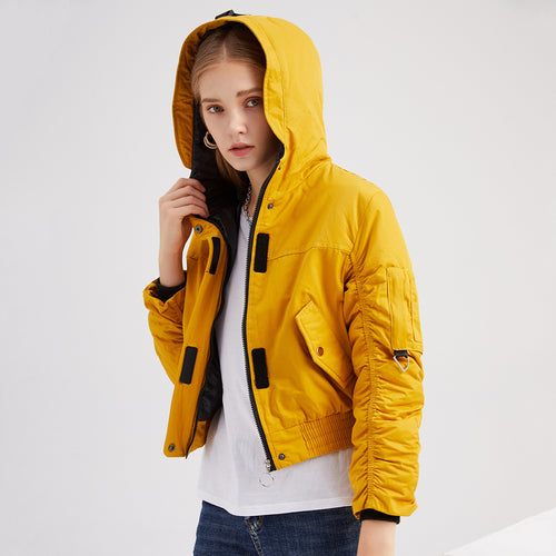 Damen cropped Outdoor-Jacke mit verstellbarem Kapuzenkragen und elastischen Bündchen Heidi-Mode