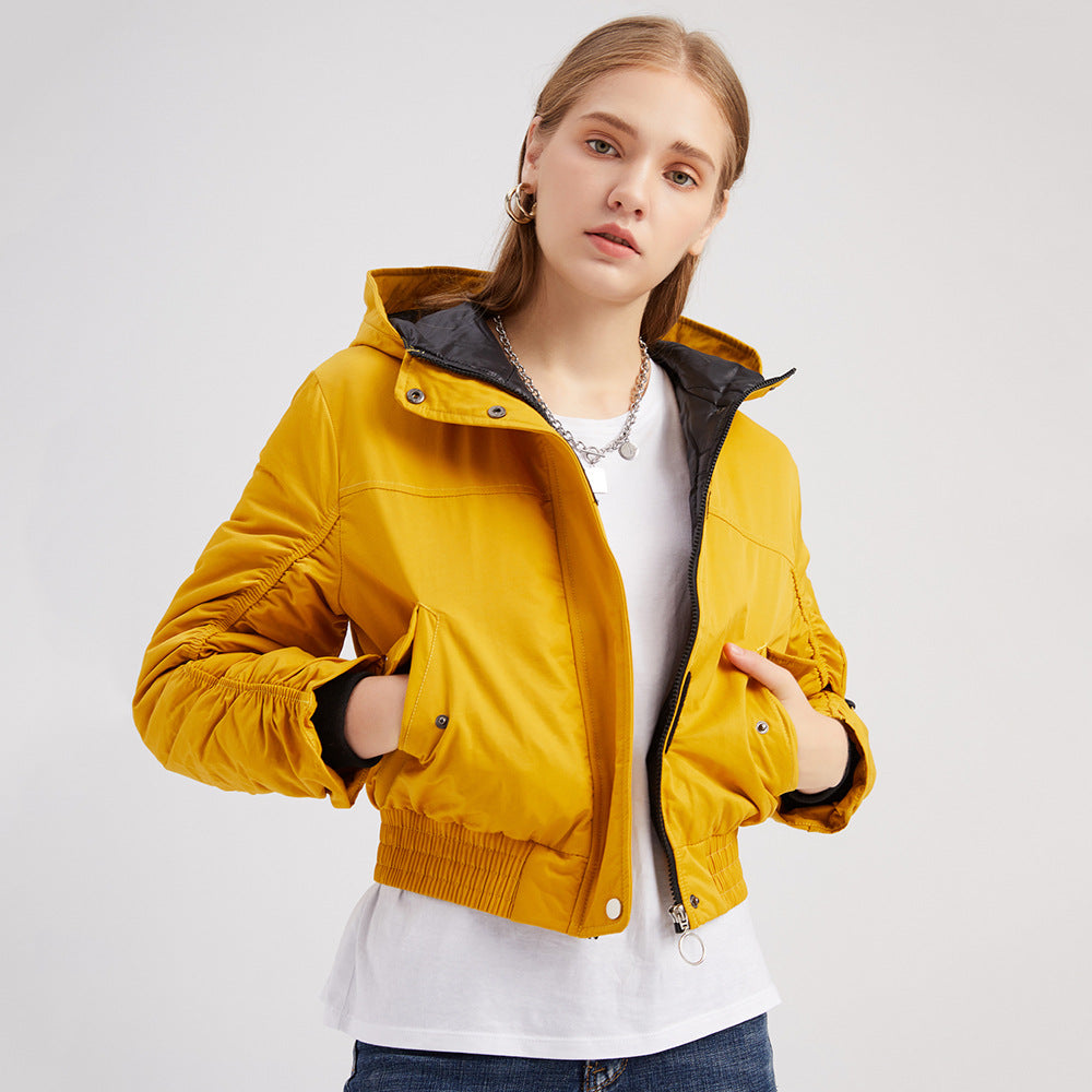 Damen cropped Outdoor-Jacke mit verstellbarem Kapuzenkragen und elastischen Bündchen Heidi-Mode