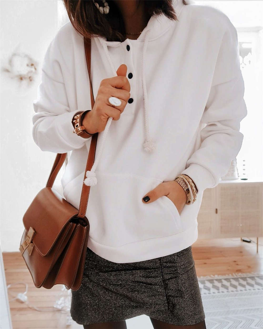 Damen Hoodie mit Knopfleiste und lässigem Schnitt Heidi-Mode