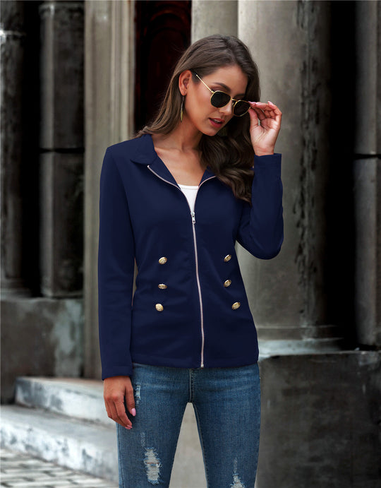 Damen Blazerjacke mit edlen Metallknöpfen und funktionellem Reißverschluss Heidi-Mode