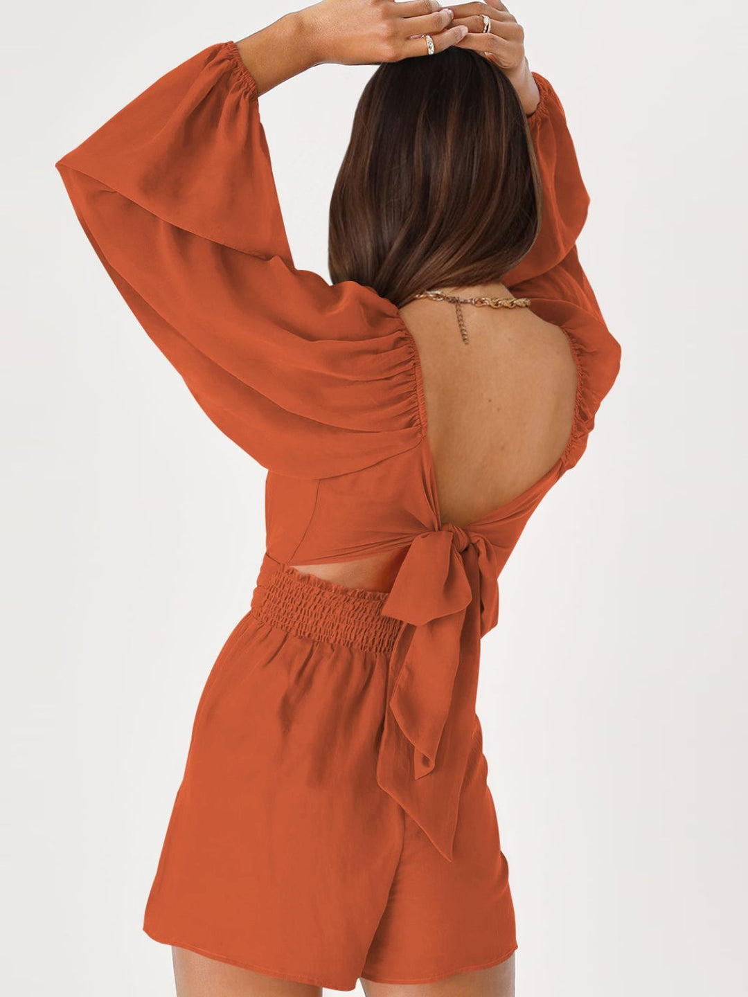 Heidi-Mode | Tie Back Smocked Ballonärmel Overall