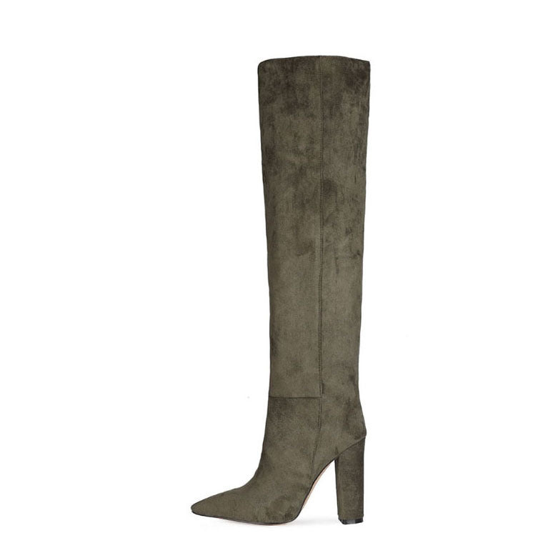Heidi-Mode | Damen Matte Über Das Knie Dicke Absatz Hohe Stiefel Plissierte Stiefel