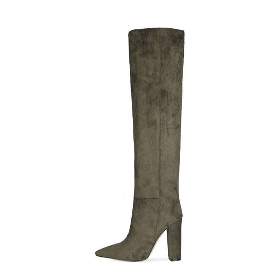 Heidi-Mode | Damen Matte Über Das Knie Dicke Absatz Hohe Stiefel Plissierte Stiefel