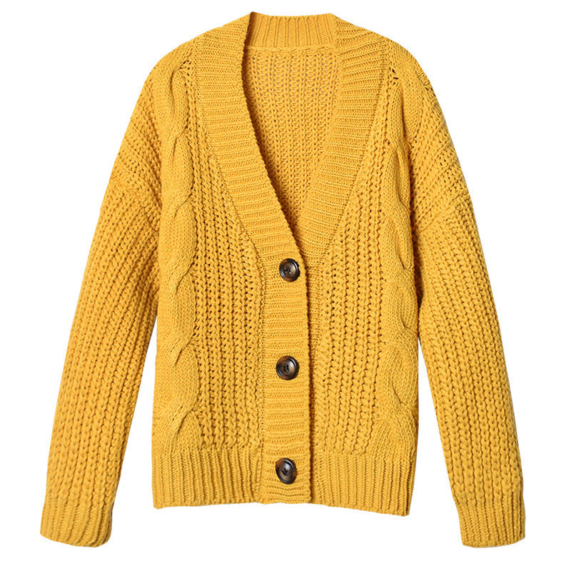 Damen Grobstrick-Cardigan mit Knopfverschluss und originellem Kabelmuster Heidi-Mode