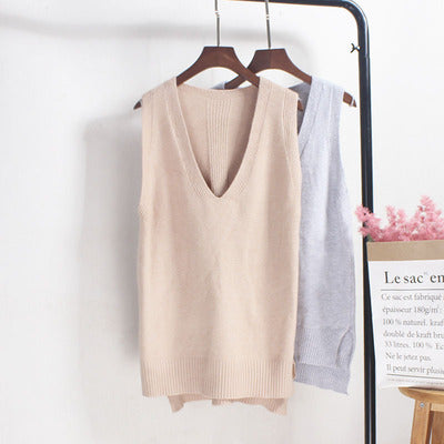 Damen Ärmelloses Stricktop mit V-Ausschnitt und Feinstrickstruktur Heidi-Mode