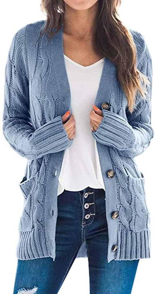 Damen Strickjacke mit grobem Zopfdesign und praktischen Taschen Heidi-Mode