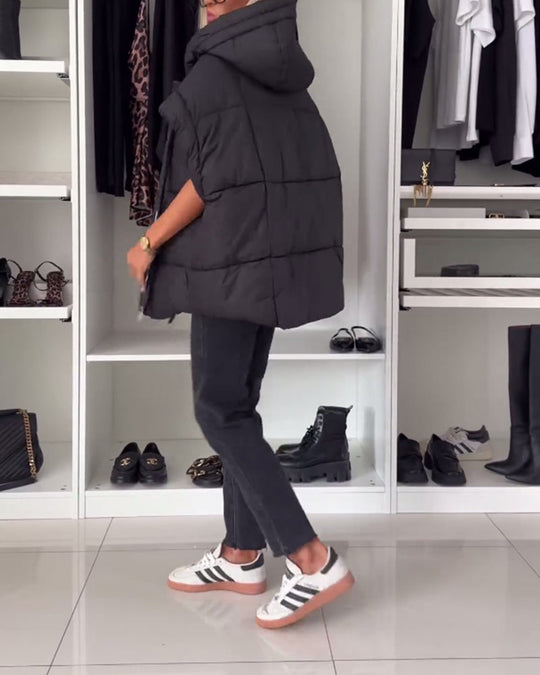 Heidi-Mode | Jacken mit Kapuze Einfarbig Reißverschluss und Kurzen Ärmeln