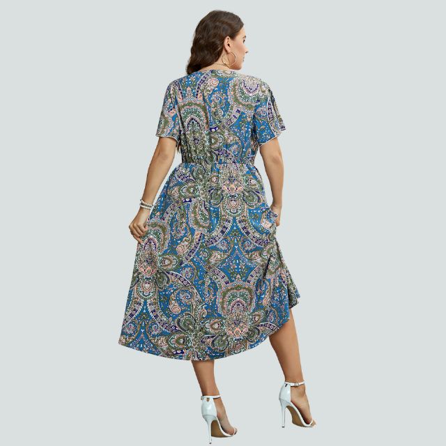 Paisley-Midikleid mit Rüschen an der Taille