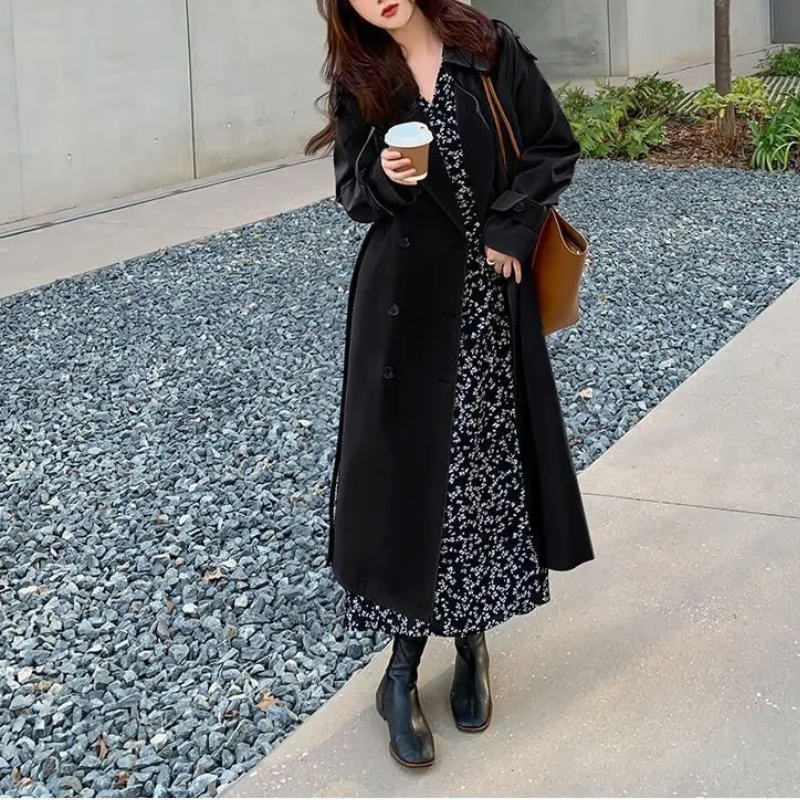Heidi-Mode | Langer Trenchcoat mit Gürtel für Frauen Eleganter Trenchcoat Damen