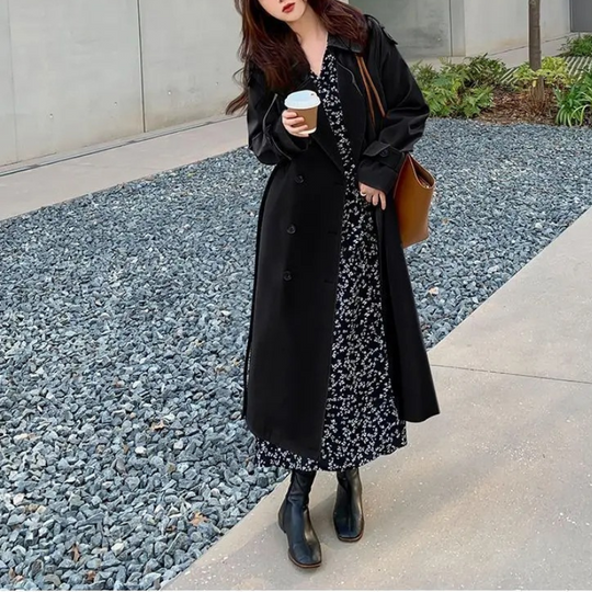Heidi-Mode | Langer Trenchcoat mit Gürtel für Frauen Eleganter Trenchcoat Damen