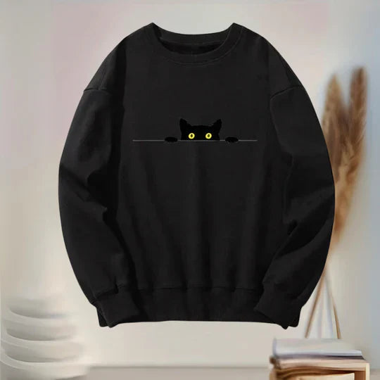 Heidi-Mode | Bequemes Damen-Sweatshirt Mit Schwarzem Katzen-Print