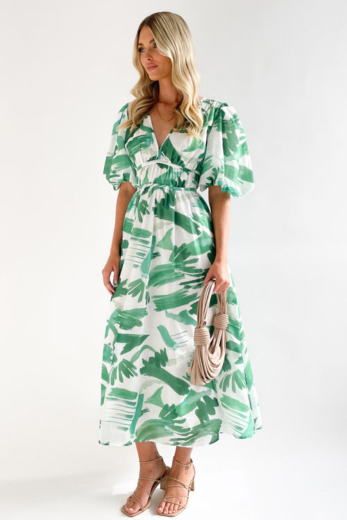 Heidi-Mode | Real Love Print Puffärmel Maxi Kleid