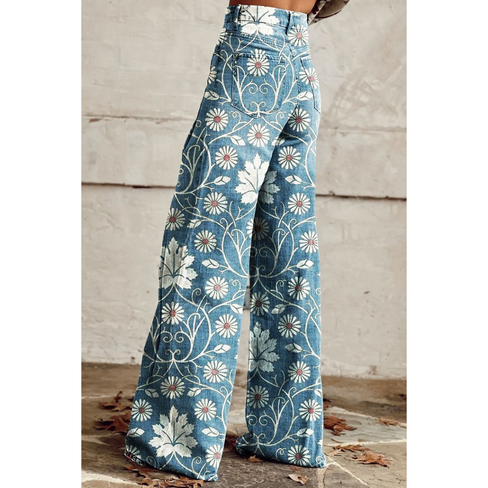 Heidi-Mode | Damen Denim Gedruckte Flare Hose Fantasy