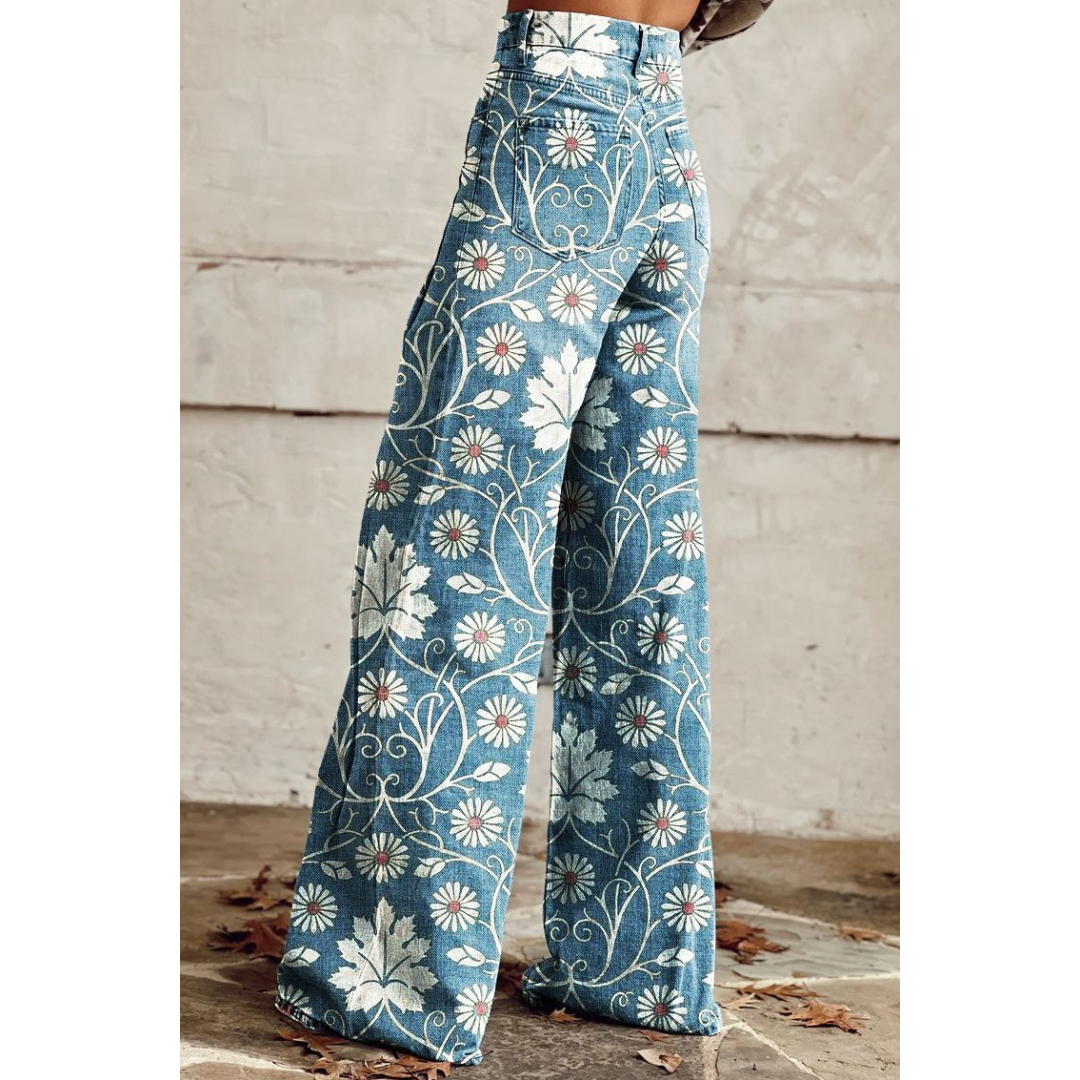 Heidi-Mode | Damen Denim Gedruckte Flare Hose Fantasy