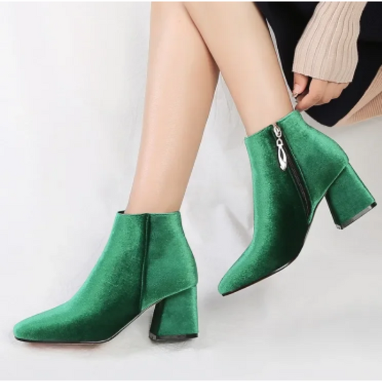 Heidi-Mode | Elegante Stiefeletten mit Quadratzehen und Hohem Absatz Damen Stiefeletten