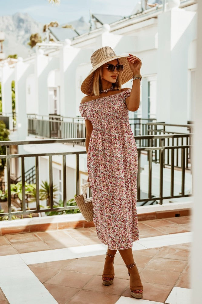 Heidi-Mode | Schulterfreie Boho Kleid mit Blumenmuster