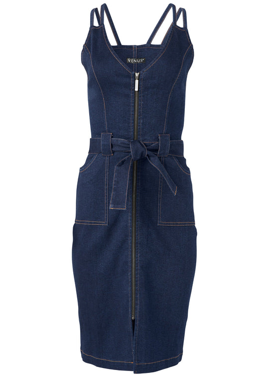 Heidi-Mode | Denim Kleid Mit Reißverschluss Dunkelwäsche