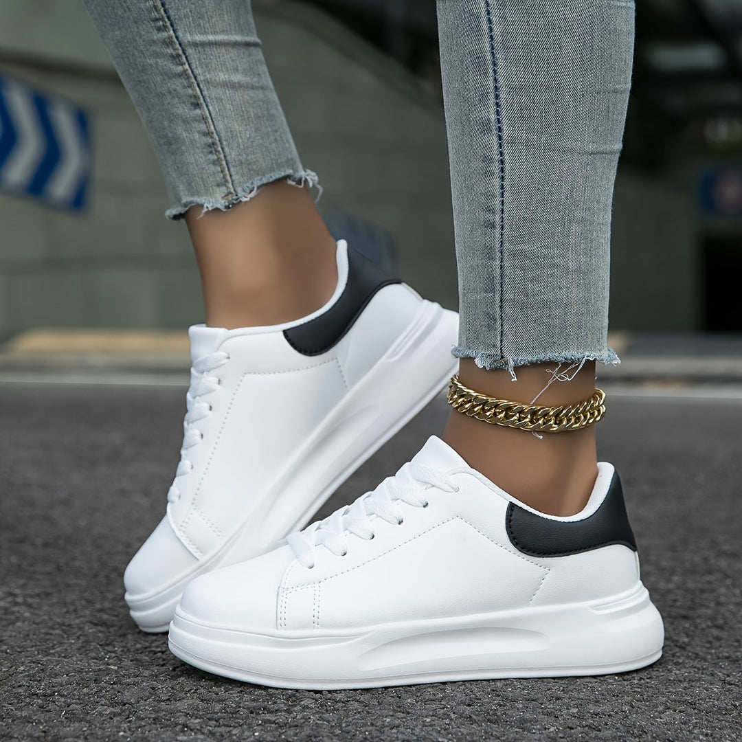 Heidi-Mode | Saubere Weiße Ledersneaker Für Damen, Weiß