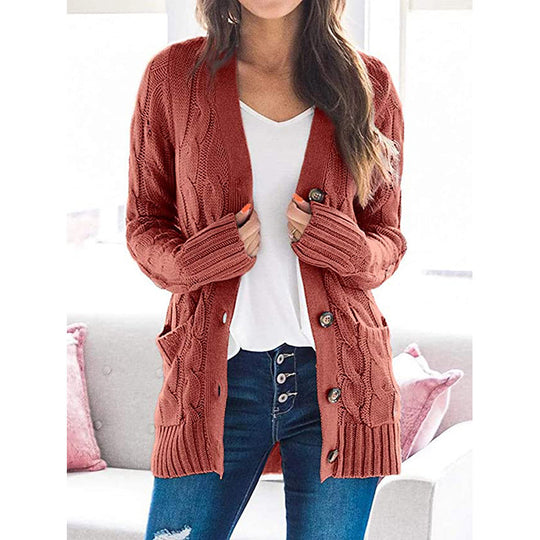 Damen Strickjacke mit grobem Zopfdesign und praktischen Taschen Heidi-Mode