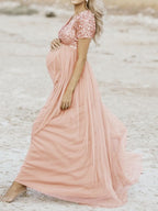 Heidi-Mode Schwangerschafts-Chaps Maxi-Fotoshooting-Kleider, elegante Pailletten, Tüll, Rosa, Babyparty