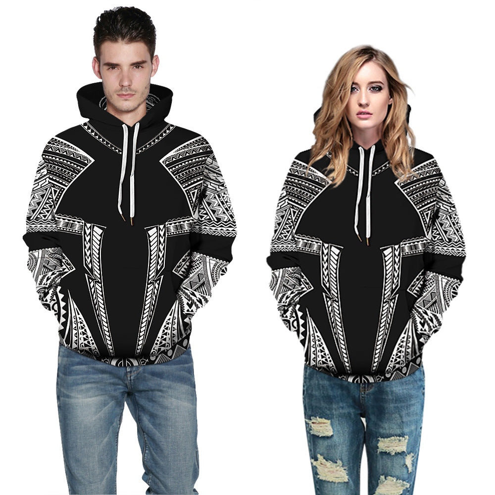 Damen Kapuzensweatshirt mit einzigartiger Wolfsgrafik und detailreichen Symbolen Heidi-Mode