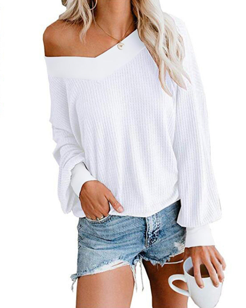 Damen weicher und lässiger Pullover mit asymmetrischem Ausschnitt Heidi-Mode