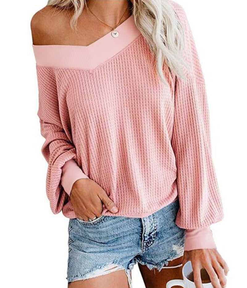 Damen weicher und lässiger Pullover mit asymmetrischem Ausschnitt Heidi-Mode