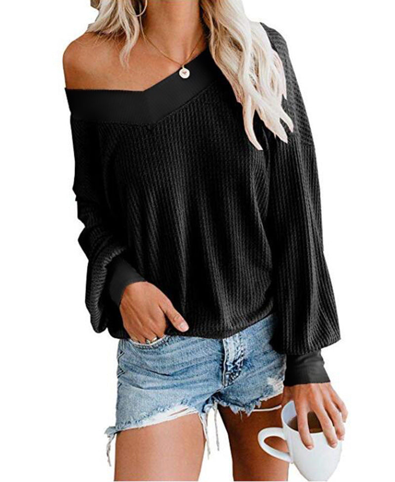 Damen weicher und lässiger Pullover mit asymmetrischem Ausschnitt Heidi-Mode