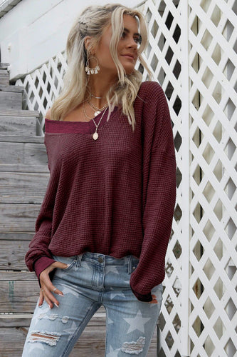 Damen weicher und lässiger Pullover mit asymmetrischem Ausschnitt Heidi-Mode