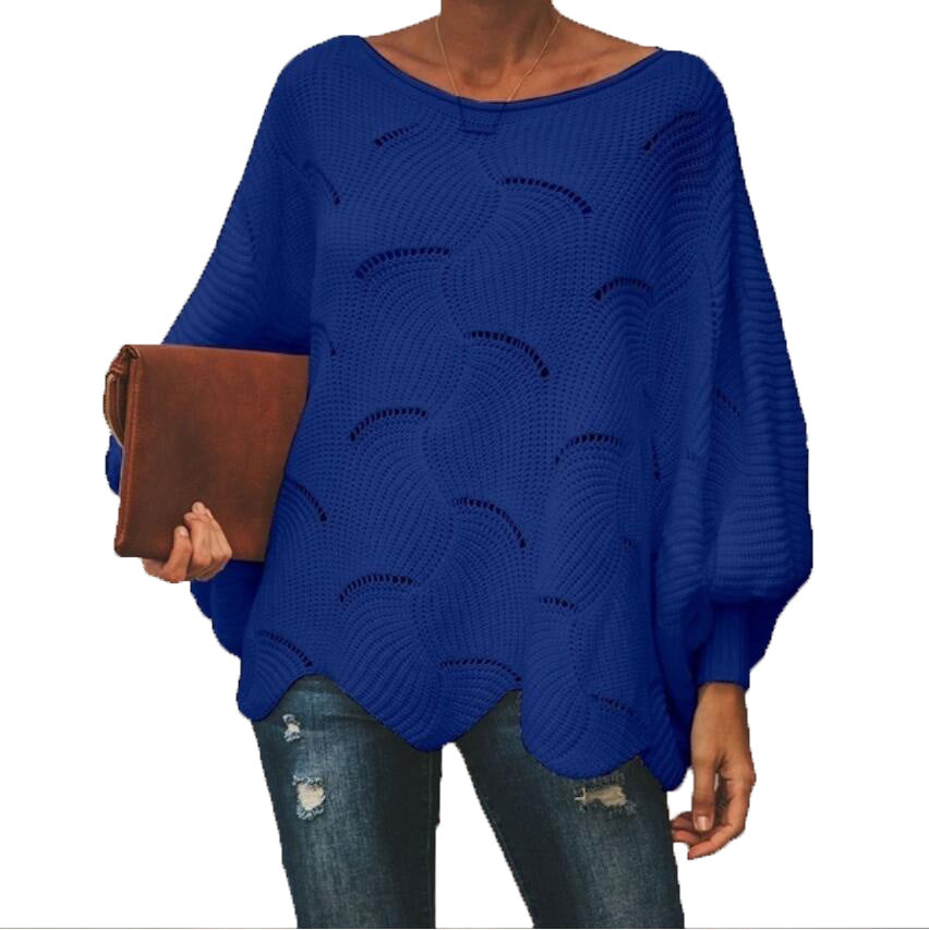 Damen Oversize Strickpullover mit romantischem Wellenmuster Heidi-Mode