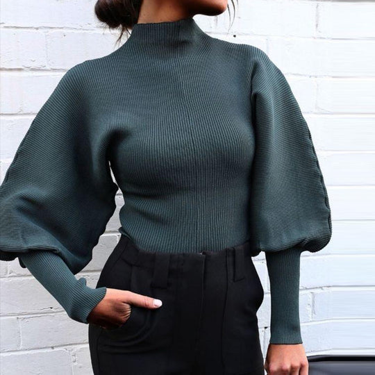 Damen Strickoberteil mit eleganten Ballonärmeln Heidi-Mode