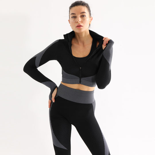 Damen Sportliches Set mit cropped Jacke und hochgeschnittenen Leggings Heidi-Mode