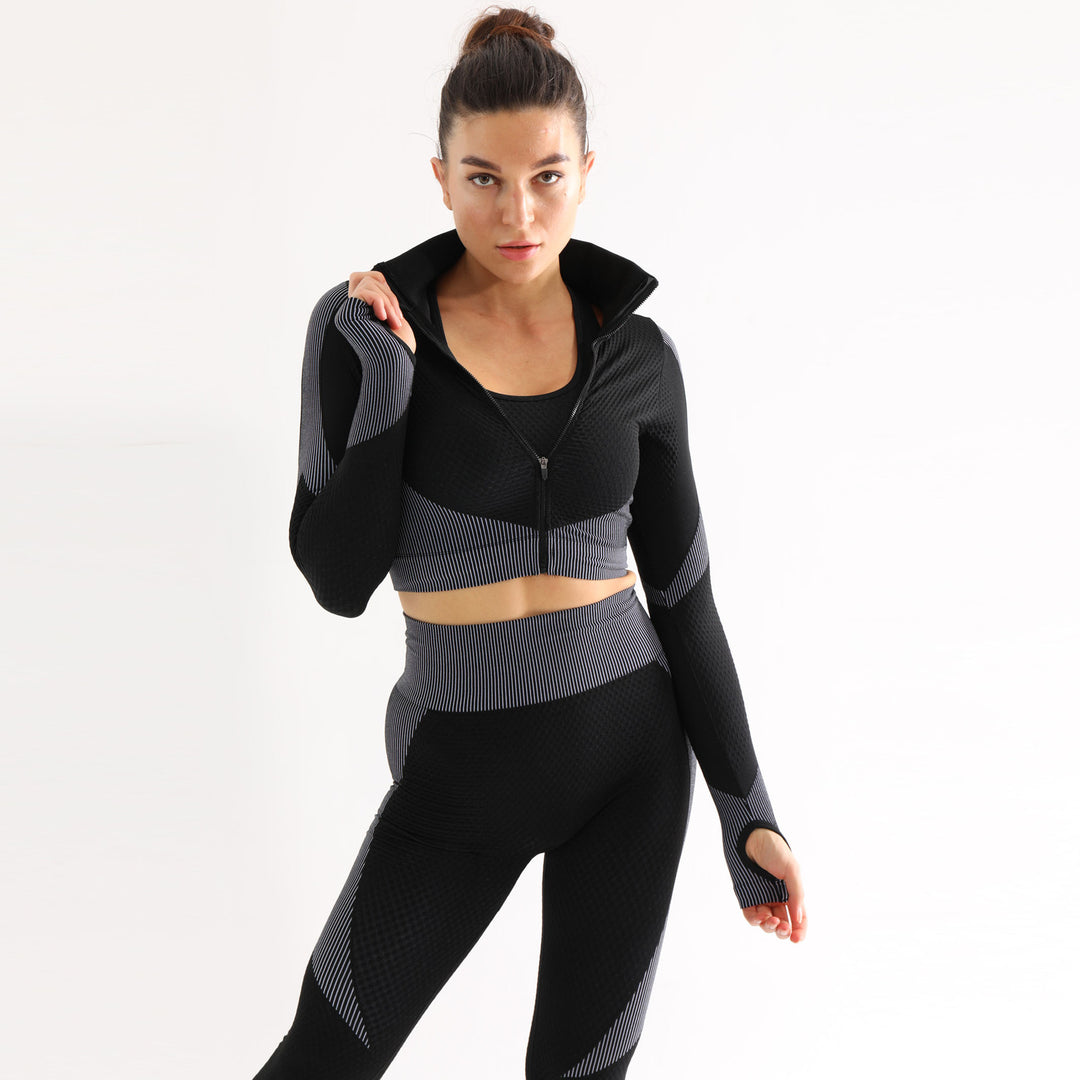 Damen Sportliches Set mit cropped Jacke und hochgeschnittenen Leggings Heidi-Mode