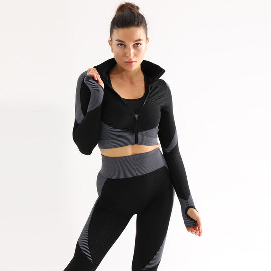 Damen Sportliches Set mit cropped Jacke und hochgeschnittenen Leggings Heidi-Mode