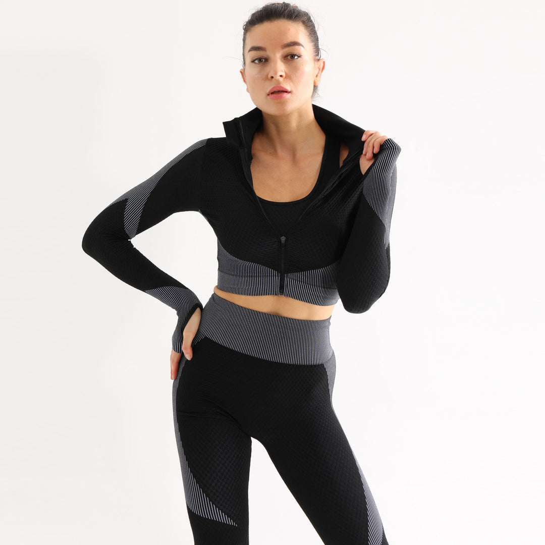 Damen Sportliches Set mit cropped Jacke und hochgeschnittenen Leggings Heidi-Mode