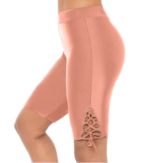 Damen Sportliche Radlerhose mit dekorativen Schnürdetails Heidi-Mode