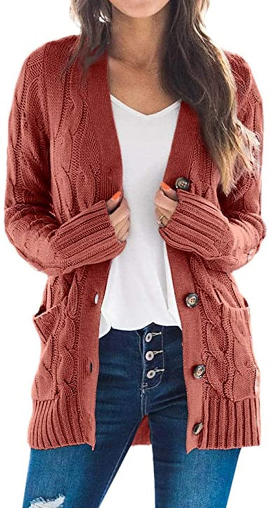 Damen Grobstrick-Cardigan mit dekorativem Zopfmuster und praktischen Taschen Heidi-Mode