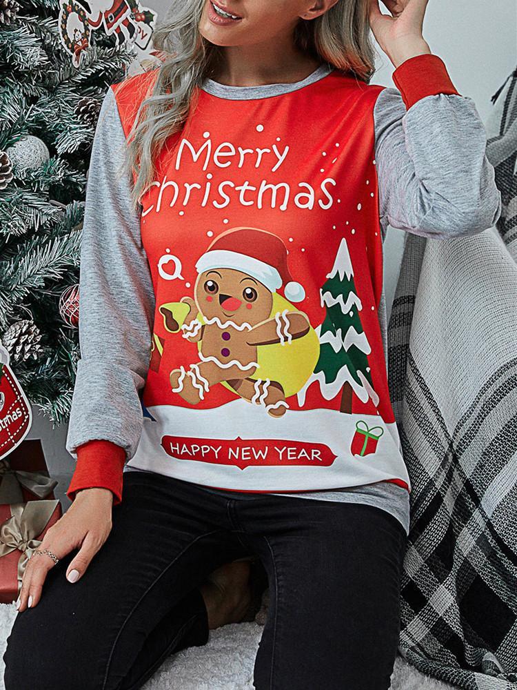 Heidi-Mode | Weihnachtsdesign Splicing Langarm-T-Shirt
