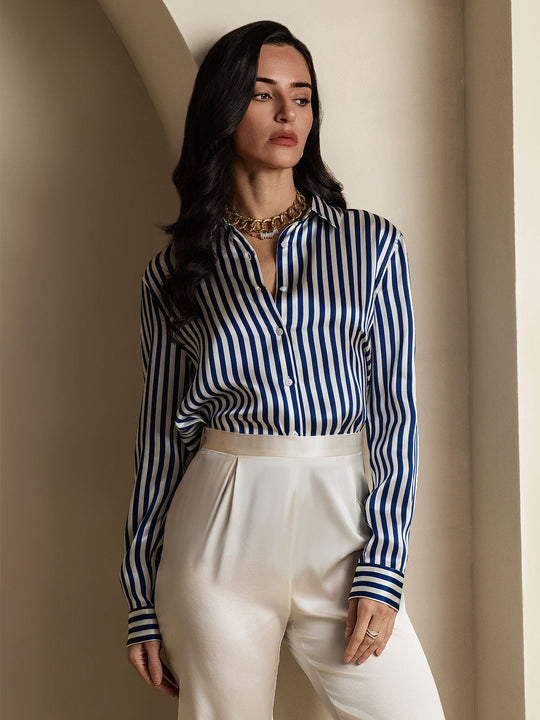 Heidi-Mode | Damen Seiden Basis Militär Revers Hemd