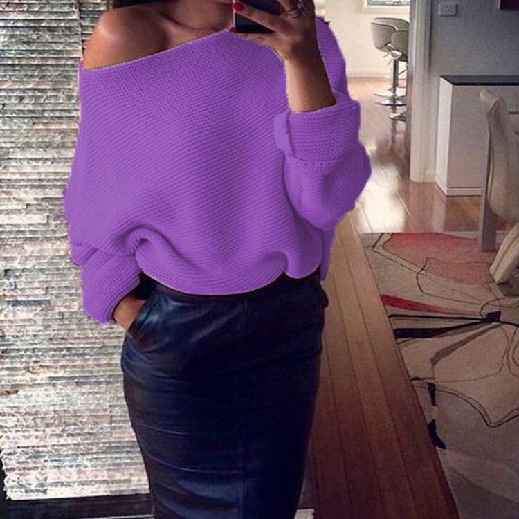 Damen lässiger Pullover mit weitem Schnitt und offener Schulter Heidi-Mode