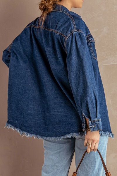 Heidi-Mode | Knöpfen Up Pocketed Raw Hem Denim Jacke