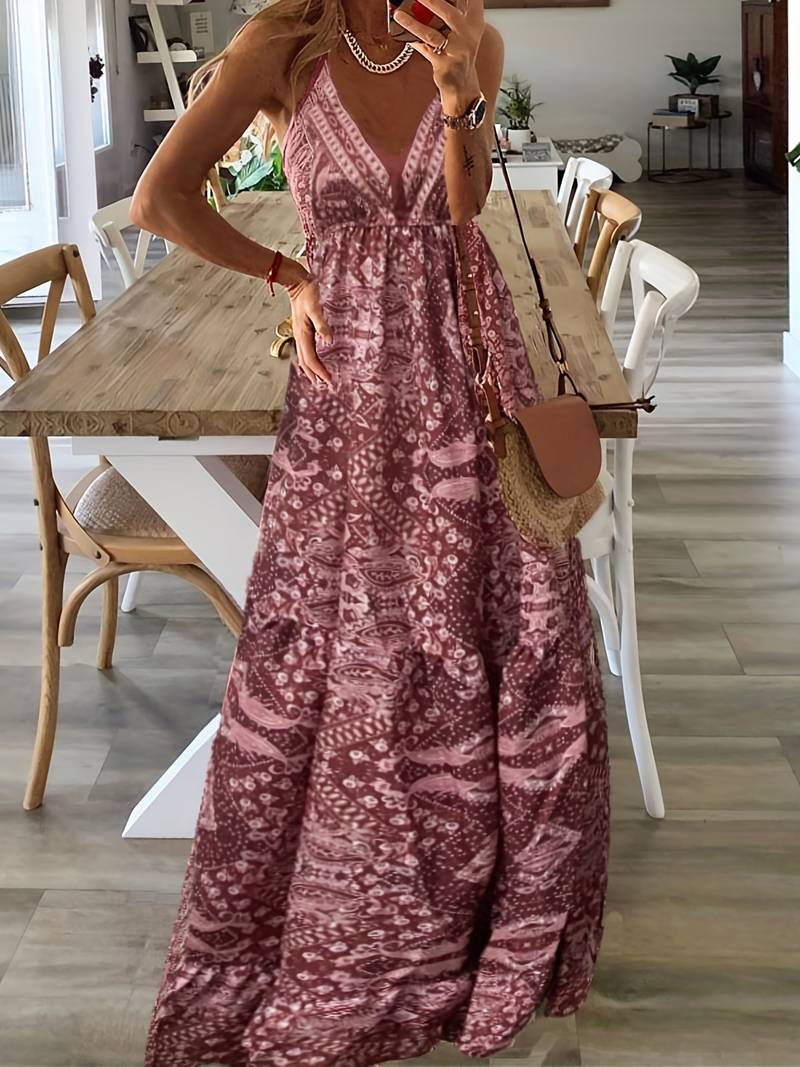 Maxikleid im böhmischen Stil mit Ethno-Print