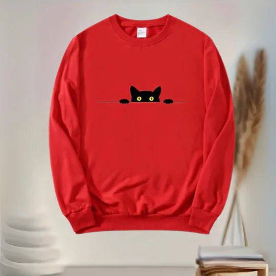 Heidi-Mode | Bequemes Damen-Sweatshirt Mit Schwarzem Katzen-Print