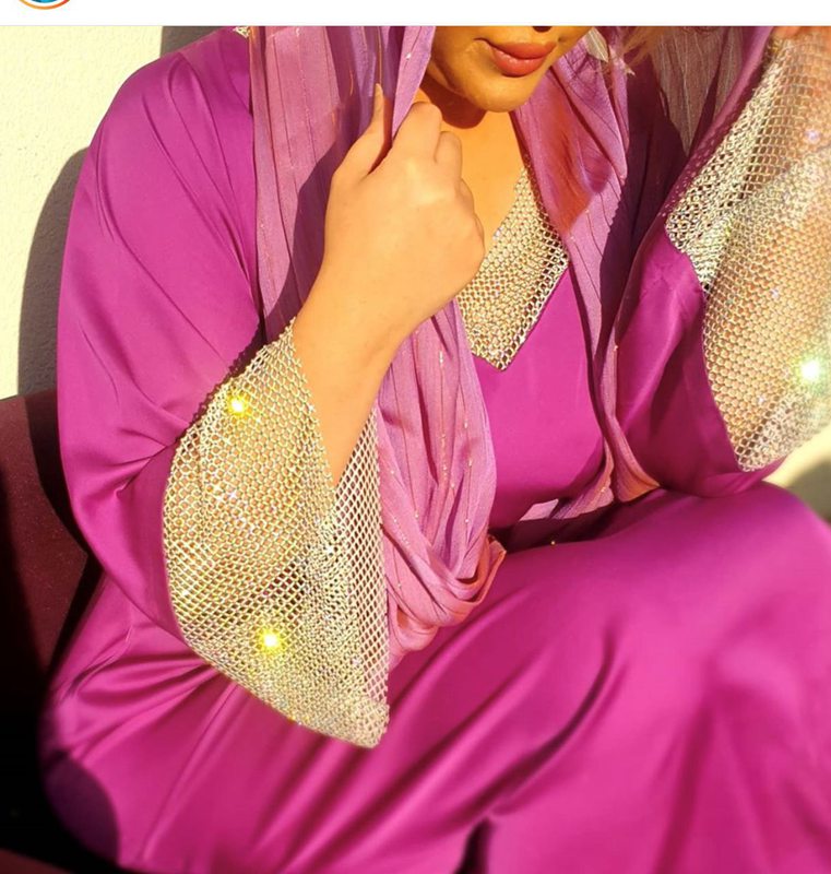 Heidi-Mode | Satin Mesh Pailletten Abaya Kleid Naher Osten Türkische Frauen Kaftan
