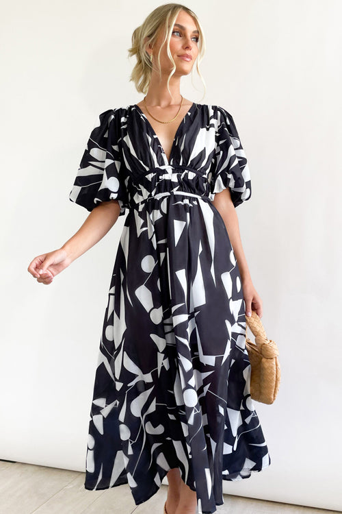 Heidi-Mode | Real Love Print Puffärmel Maxi Kleid