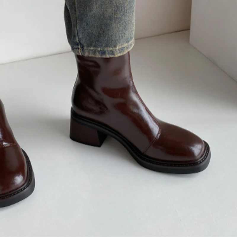 Heidi-Mode | Stilvolle Leder Ankle Boots mit Blockabsatz für Damen Damen Ankle Boots